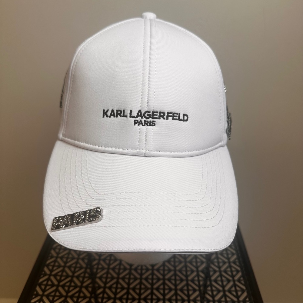 Karl Lagerfeld Paris White Baseball Hat Cap Eiffel Tower Rue Adjustable NWT
